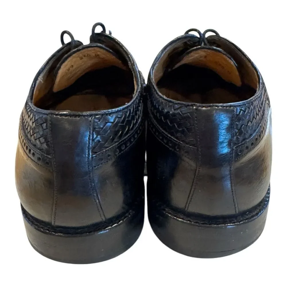 Mezlan Salinas Black Woven Leather Genuine Crocodile Cap Toe Derby Shoes Sz 9